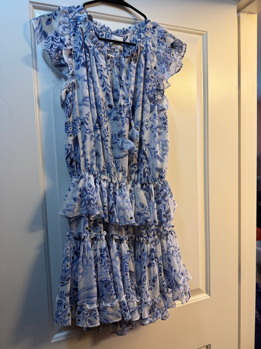 Misa Los Angeles Blue Floral Tiered Mini Dress S